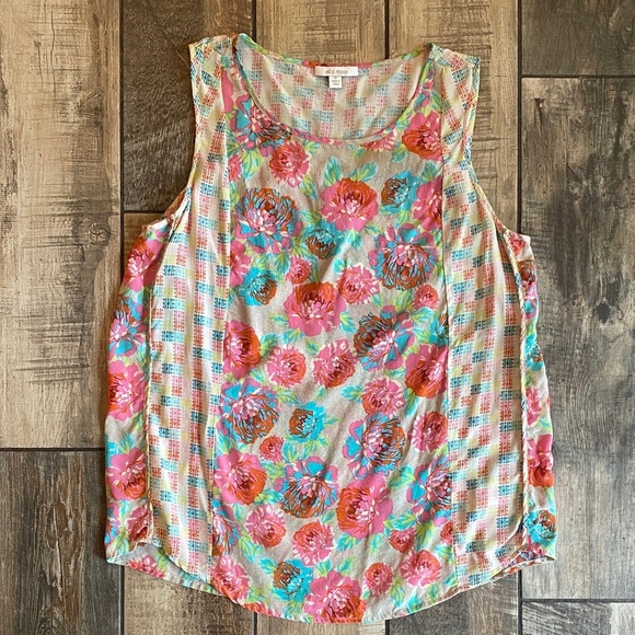 Ella Moss Vibrant Floral Tank Top - Pink and Blue - Picture 1 of 10